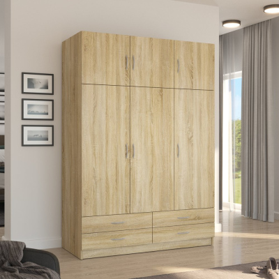 Dreitüriger Kleiderschrank CRUELLA – Breite 135 cm, Eiche sonoma