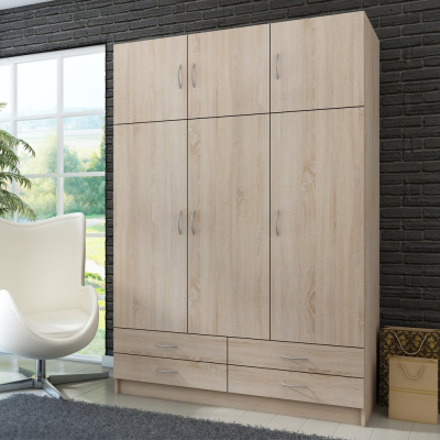 Dreitüriger Kleiderschrank CRUELLA – Breite 135 cm, Eiche sonoma