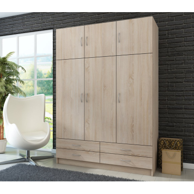 Dreitüriger Kleiderschrank CRUELLA – Breite 135 cm, Eiche sonoma