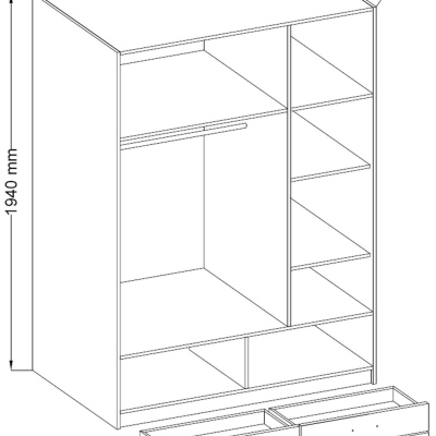 Dreitüriger Kleiderschrank CRUELLA – Breite 135 cm, Eiche sonoma