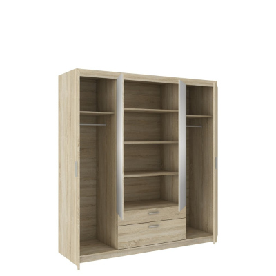 Viertüriger Kleiderschrank mit Spiegel ADELINA – Breite 176 cm, Eiche Sonoma