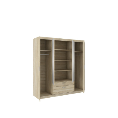 Viertüriger Kleiderschrank mit Spiegel ADELINA – Breite 176 cm, Eiche Sonoma