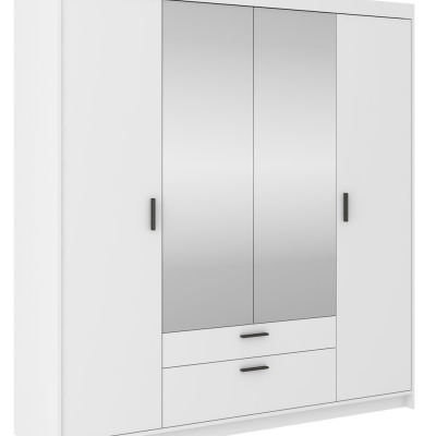 Viertüriger Kleiderschrank mit Spiegel ADELINA – Breite 176 cm, Weiß