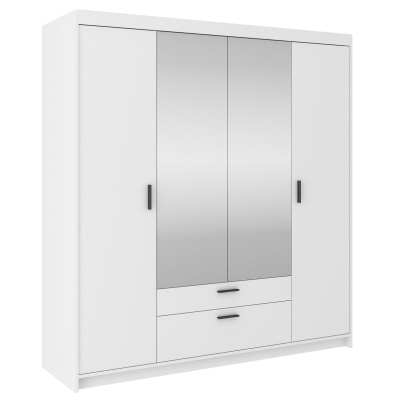 Viertüriger Kleiderschrank mit Spiegel ADELINA – Breite 176 cm, Weiß