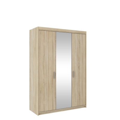 Dreitüriger Kleiderschrank mit Spiegel ADELINA – Breite 133 cm, Eiche Sonoma