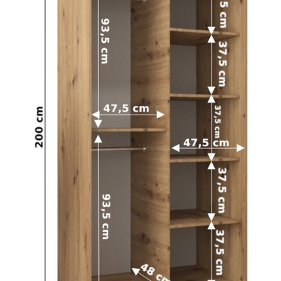 Kleiderschrank ENNI – Breite 100 cm, Eiche sonoma / schwarz