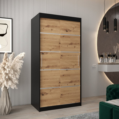 Kleiderschrank ENNI – Breite 100 cm, schwarz / Eiche artisan