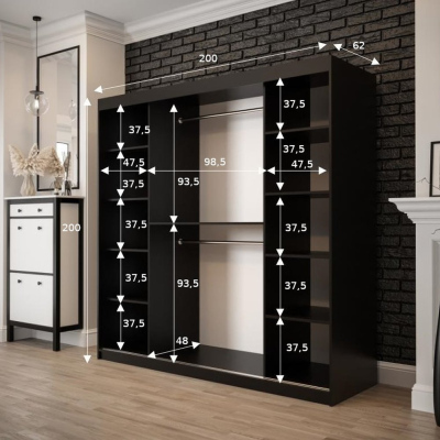 Zweitüriger Kleiderschrank ORISA 3 – Breite 200 cm, schwarz / Old Style