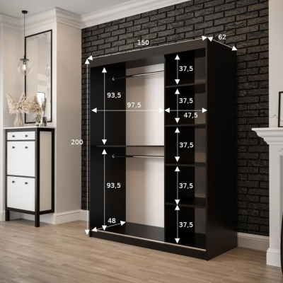 Zweitüriger Kleiderschrank ORISA 3 – Breite 150 cm, schwarz / Old Style