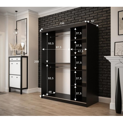 Zweitüriger Kleiderschrank ORISA 3 – Breite 150 cm, schwarz / Old Style