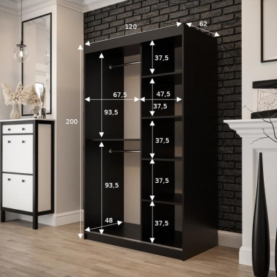 Zweitüriger Kleiderschrank ORISA 3 – Breite 120 cm, schwarz / Old Style