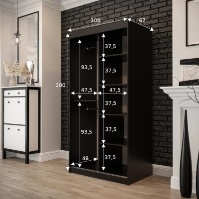 Zweitüriger Kleiderschrank ORISA 3 – Breite 100 cm, schwarz / Old Style