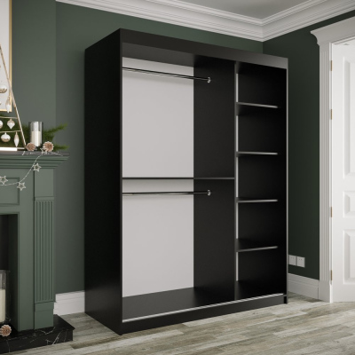 Spiegel-Schwebetürenschrank MAREILLE 3 – Breite 150 cm, schwarz / weißer Marmor