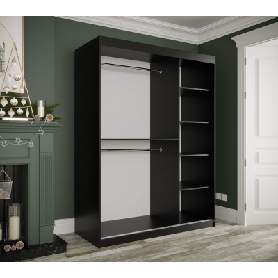 Schwebetürenschrank MAREILLE 1 – Breite 150 cm, Schwarz / weißer Marmor