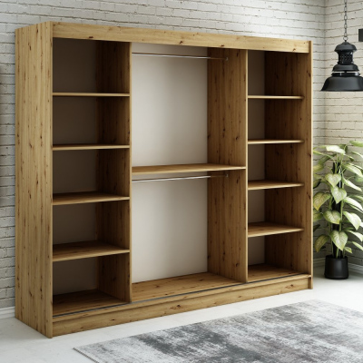 Spiegel-Schwebetürenschrank LURDES 9 – Breite 250 cm, Eiche Artisan / schwarz