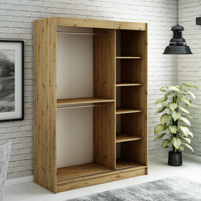 Spiegel-Schwebetürenschrank LURDES 9 – Breite 150 cm, Eiche Artisan / schwarz