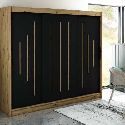 Kleiderschrank mit Schiebetüren LURDES 7 – Breite 250 cm, Eiche artisan / schwarz