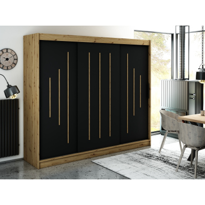 Kleiderschrank mit Schiebetüren LURDES 7 – Breite 250 cm, Eiche artisan / schwarz