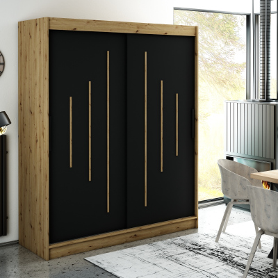 Kleiderschrank mit Schiebetüren LURDES 7 – Breite 180 cm, Eiche artisan / schwarz