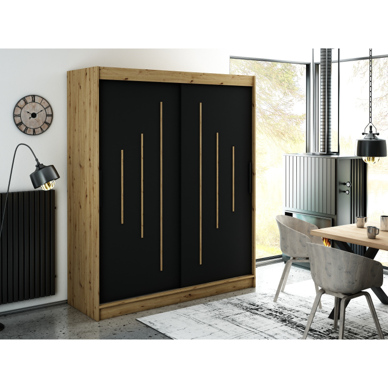 Kleiderschrank mit Schiebetüren LURDES 7 – Breite 180 cm, Eiche artisan / schwarz