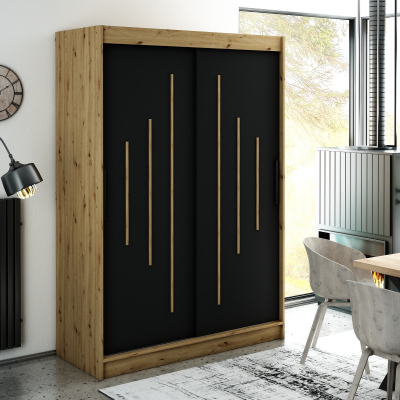 Kleiderschrank mit Schiebetüren LURDES 7 – Breite 150 cm, Eiche artisan / schwarz