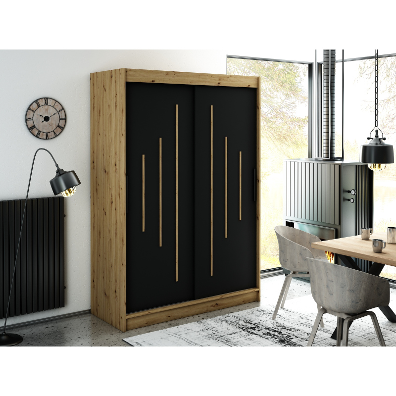 Kleiderschrank mit Schiebetüren LURDES 7 – Breite 150 cm, Eiche artisan / schwarz