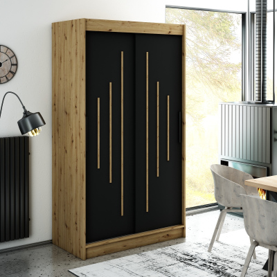 Kleiderschrank mit Schiebetüren LURDES 7 – Breite 120 cm, Eiche artisan / schwarz