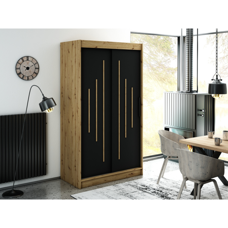 Kleiderschrank mit Schiebetüren LURDES 7 – Breite 120 cm, Eiche artisan / schwarz