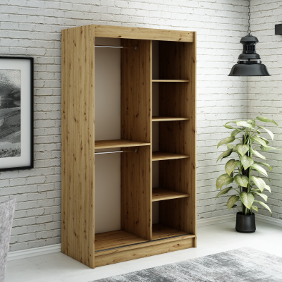 Kleiderschrank mit Schiebetüren LURDES 7 – Breite 120 cm, Eiche artisan / schwarz