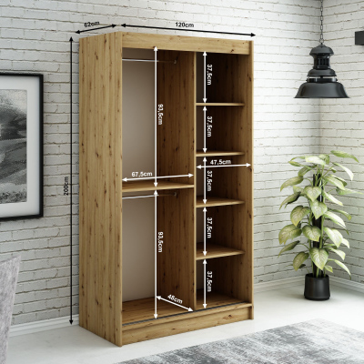 Kleiderschrank mit Schiebetüren LURDES 7 – Breite 120 cm, Eiche artisan / schwarz