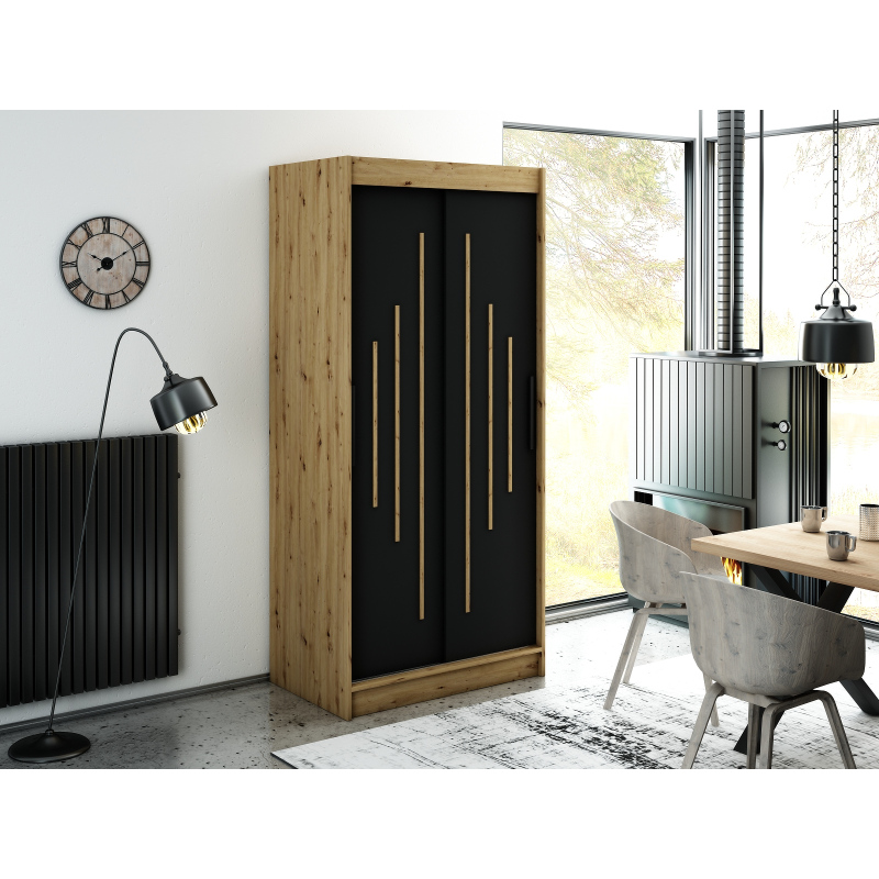 Kleiderschrank mit Schiebetüren LURDES 7 – Breite 100 cm, Eiche artisan / schwarz