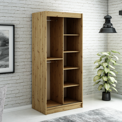 Kleiderschrank mit Schiebetüren LURDES 7 – Breite 100 cm, Eiche artisan / schwarz