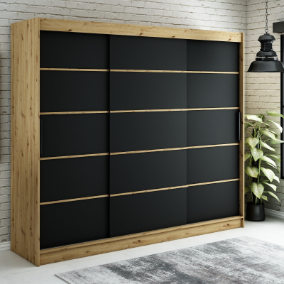 Kleiderschrank mit Schiebetüren LURDES 4 – Breite 250 cm, Eiche artisan / schwarz