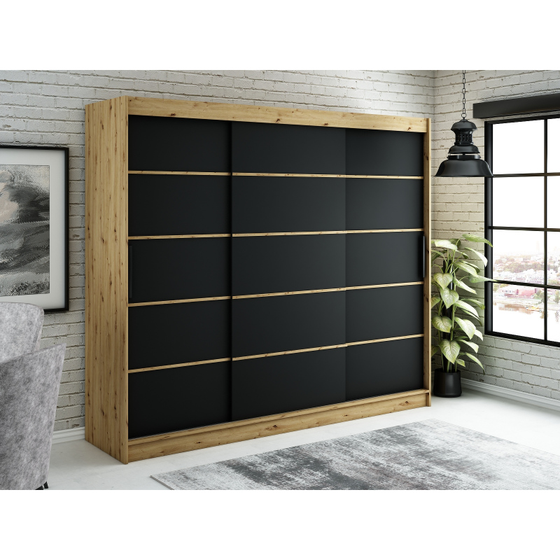 Kleiderschrank mit Schiebetüren LURDES 4 – Breite 250 cm, Eiche artisan / schwarz