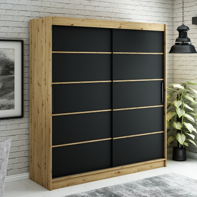 Kleiderschrank mit Schiebetüren LURDES 4 – Breite 200 cm, Eiche artisan / schwarz