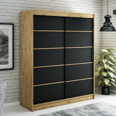 Kleiderschrank mit Schiebetüren LURDES 4 – Breite 180 cm, Eiche artisan / schwarz