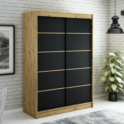 Kleiderschrank mit Schiebetüren LURDES 4 – Breite 150 cm, Eiche artisan / schwarz