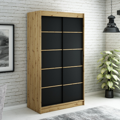 Kleiderschrank mit Schiebetüren LURDES 4 – Breite 120 cm, Eiche artisan / schwarz