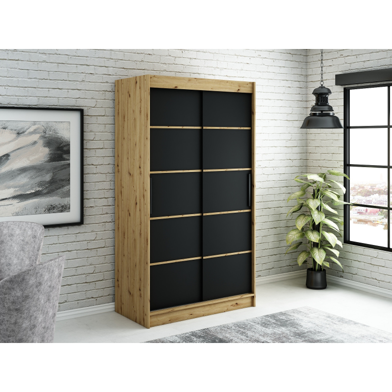 Kleiderschrank mit Schiebetüren LURDES 4 – Breite 120 cm, Eiche artisan / schwarz