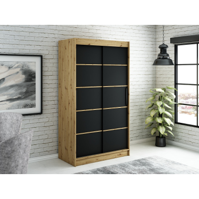 Kleiderschrank mit Schiebetüren LURDES 4 – Breite 120 cm, Eiche artisan / schwarz