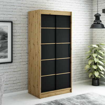 Kleiderschrank mit Schiebetüren LURDES 4 – Breite 100 cm, Eiche artisan / schwarz