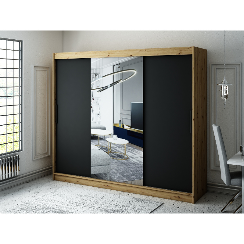 Kleiderschrank mit Schiebetüren LURDES 2 – Breite 250 cm, Eiche artisan / schwarz