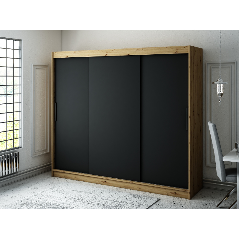 Kleiderschrank mit Schiebetüren LURDES 1 – Breite 250 cm, Eiche artisan / schwarz