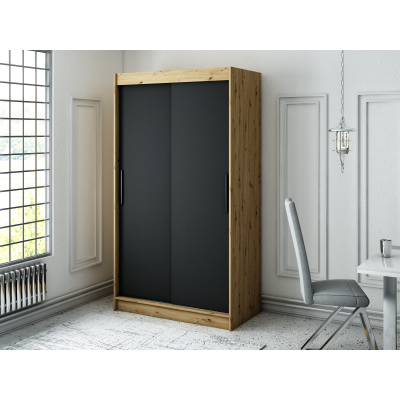 Kleiderschrank mit Schiebetüren LURDES 1 – Breite 120 cm, Eiche artisan / schwarz