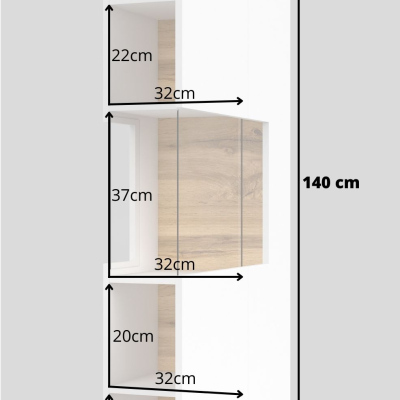 Hohe verglaste Vitrine BONA – weiß/Wotan