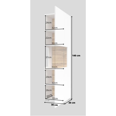 Hohe verglaste Vitrine BONA – weiß/Wotan