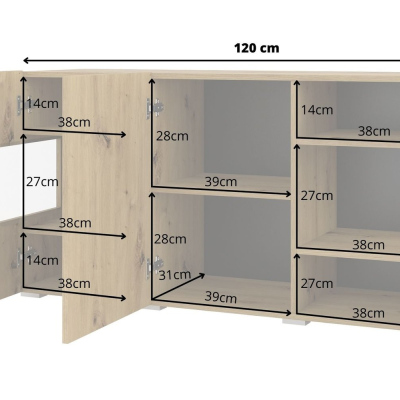 Dreitürige Glaskommode BONA – Eiche Artisan