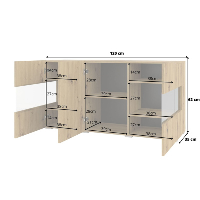 Dreitürige Glaskommode BONA – Eiche Artisan