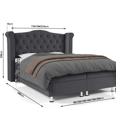 Gepolstertes Doppelbett ELSA – 200x200, Schwarz