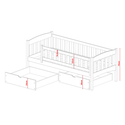 Kinderbett mit Barriere GERTA – 80x180, Weiß